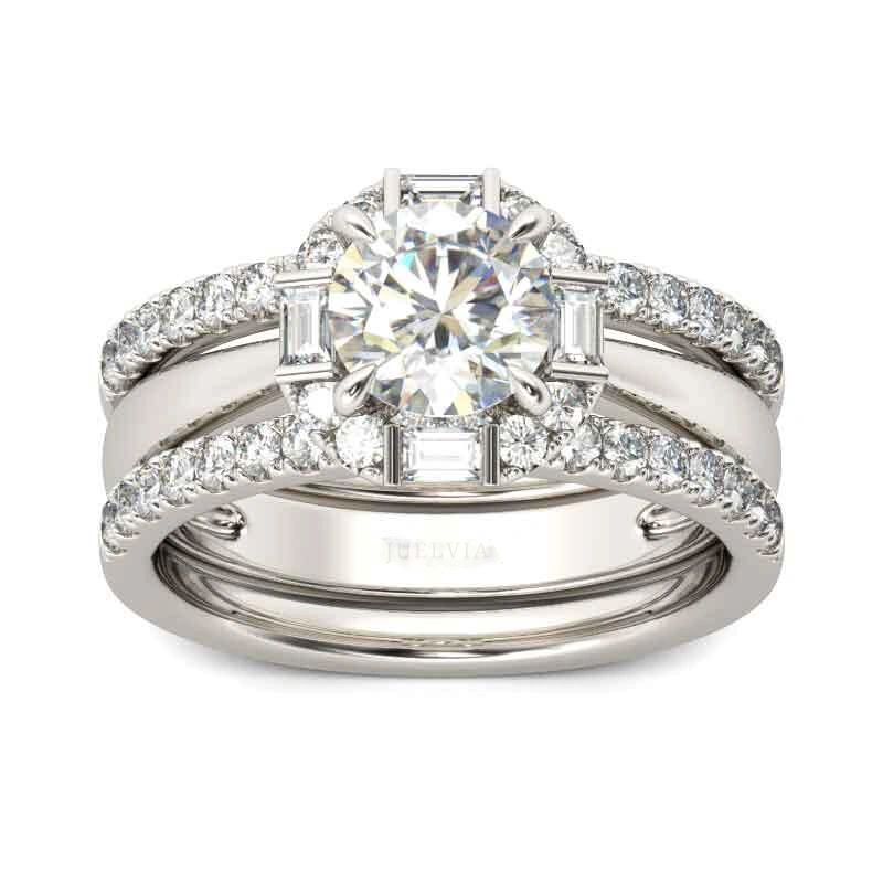 Halo Round Cut Sterling Silver 3PC Ring Set