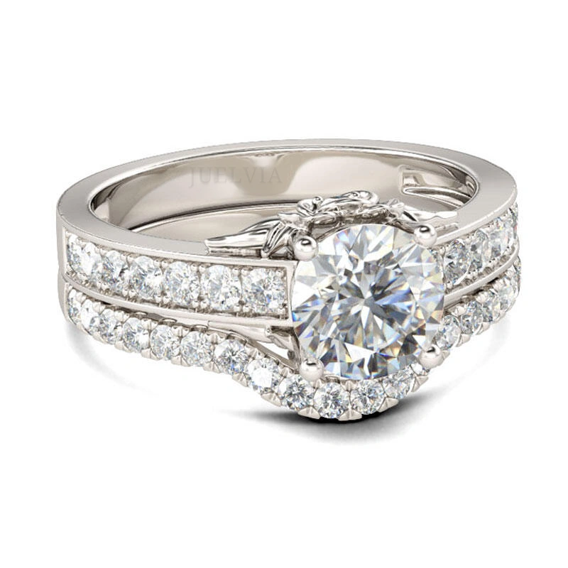 Simple Round Cut Sterling Silver Ring Set – view 3