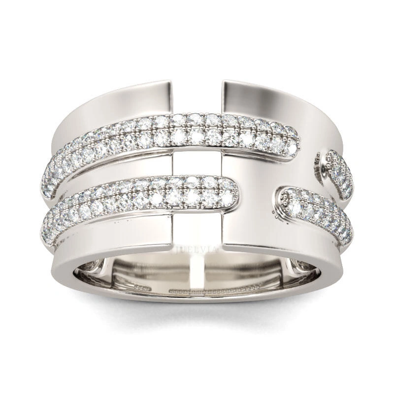 Wide Round Cut Sterling Silver Women's Band – view 1