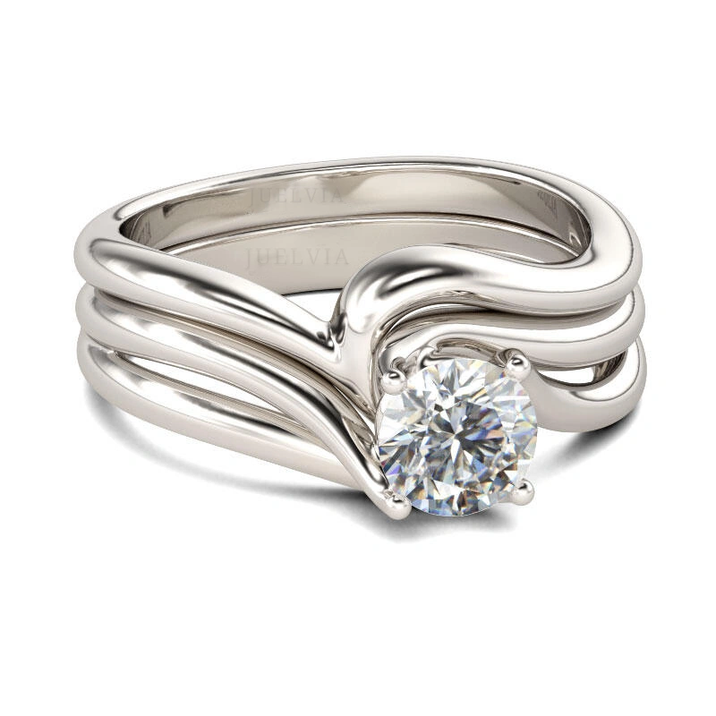 Bypass Round Cut Sterling Silver Ring Set – view 2