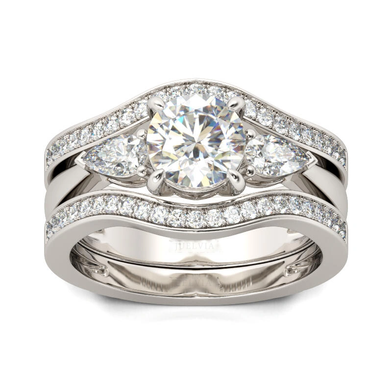 Three Stone Round Cut Sterling Silver Enhancer Ring Set