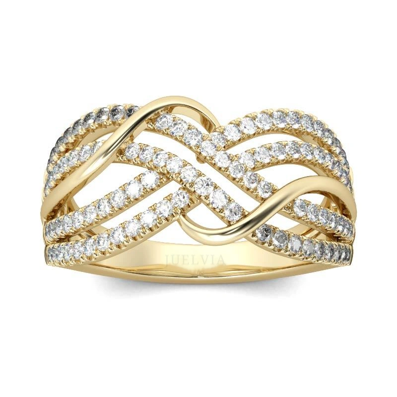 Gold Tone Intertwined Round Cut Sterling Silver Women's Band