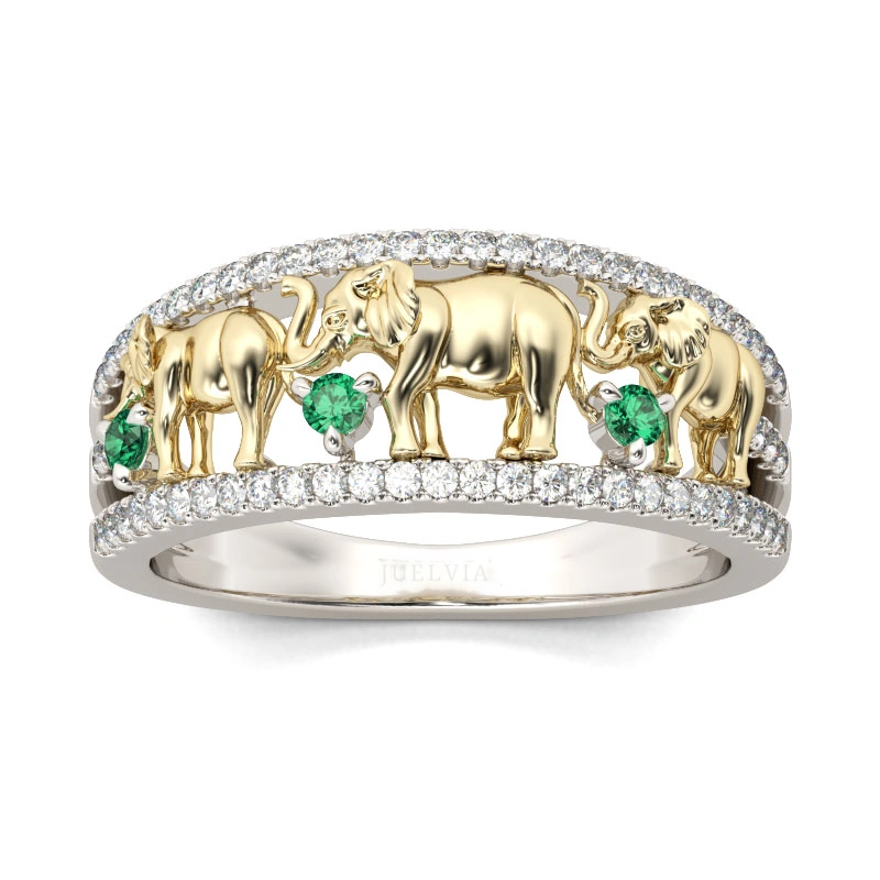 Two Tone Round Cut Sterling Silver Elephant Ring