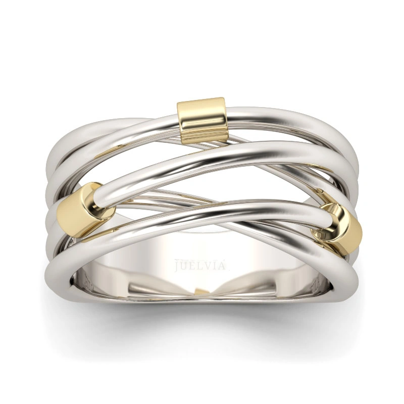 Two Tone Crossover Sterling Silver Ring