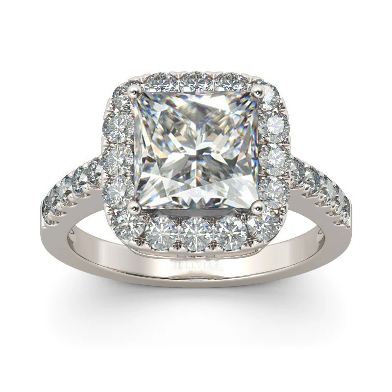 Halo Princess Cut Sterling Silver Ring