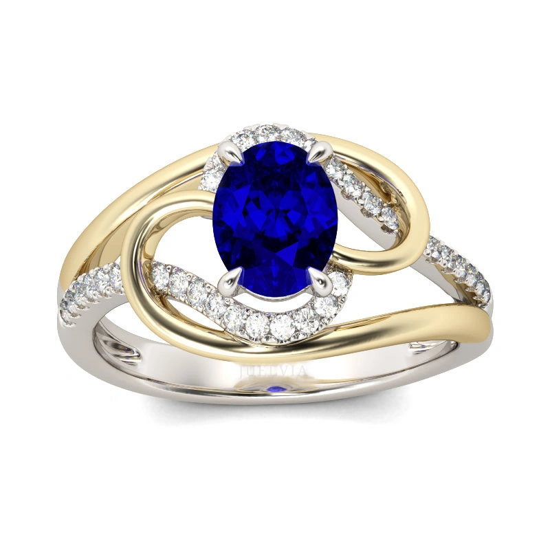 Two Tone Oval Cut Sterling Silver Ring