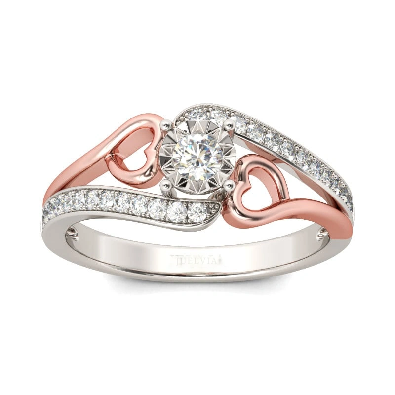 Bypass Heart Design Round Cut Sterling Silver Ring
