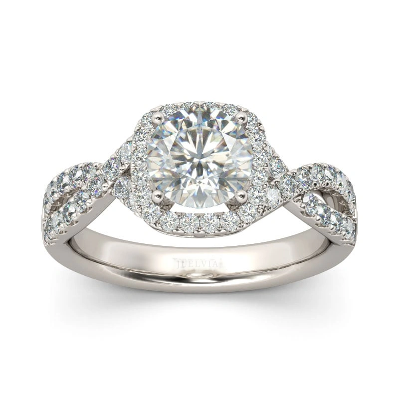 Twist Halo Round Cut Sterling Silver Ring