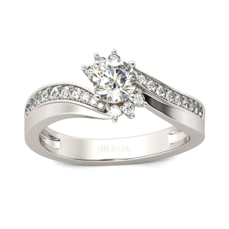 Bypass Round Cut Sterling Silver Ring