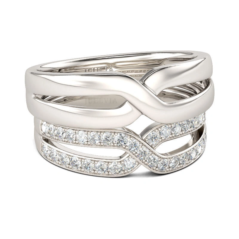 Crossover Round Cut Sterling Silver Band Set