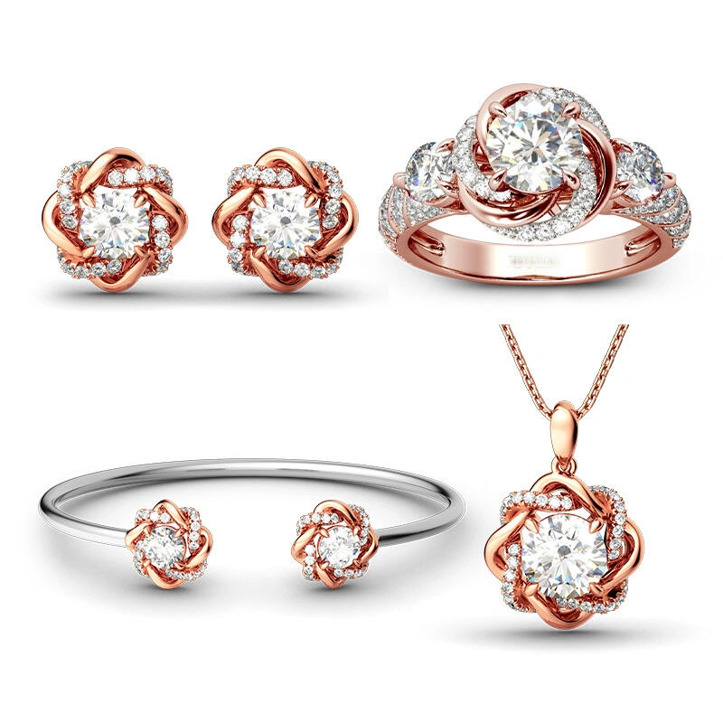 Twist Halo Round Cut Sterling Silver Jewelry Set