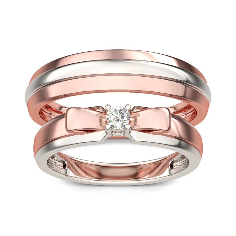 Two Tone Bowknot Round Cut Sterling Silver Band Set - Image 3