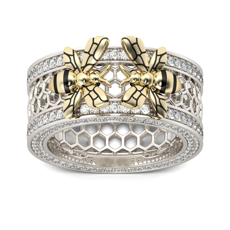 Two Bee Honeycomb Sterling Silver Women's Band