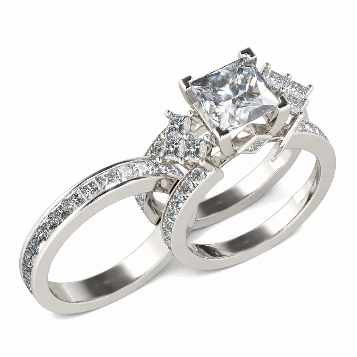Unique Princess Cut Sterling Silver Interchangeable Ring Set
