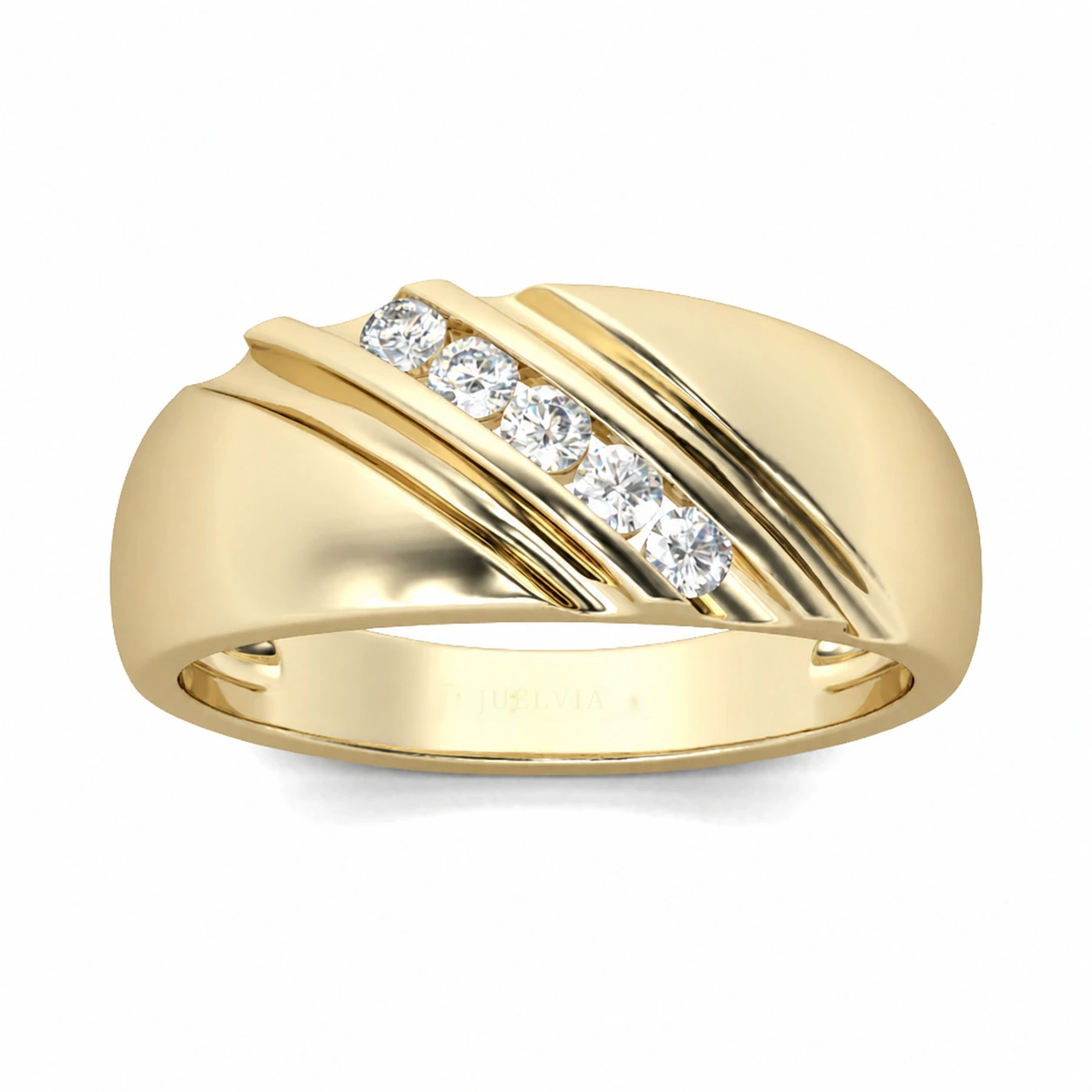 Gold Tone Diagonal Round Cut Sterling Silver Men's Band