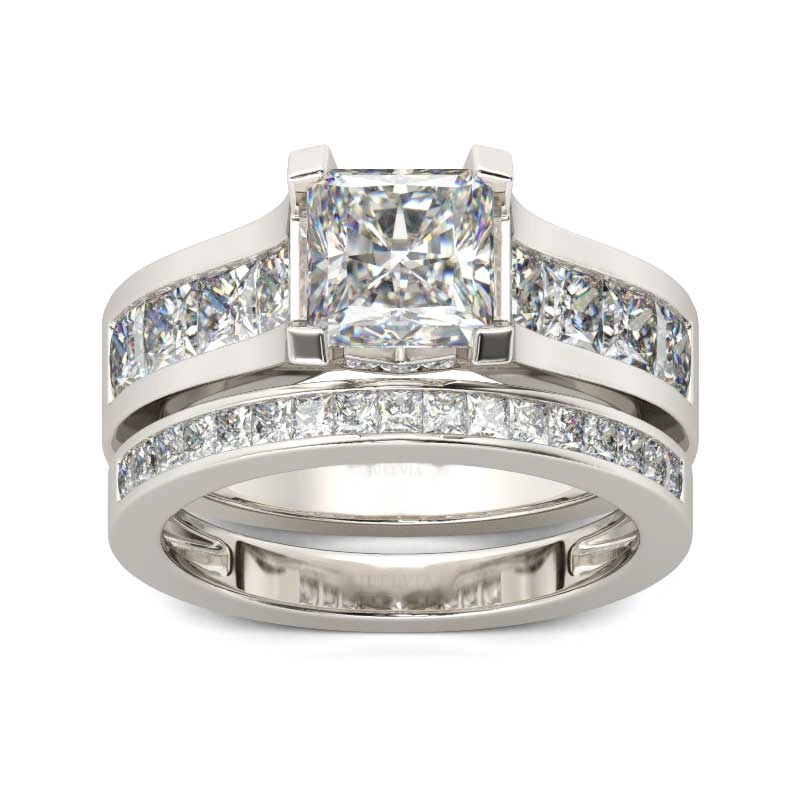 Classic Princess Cut Sterling Silver Ring Set