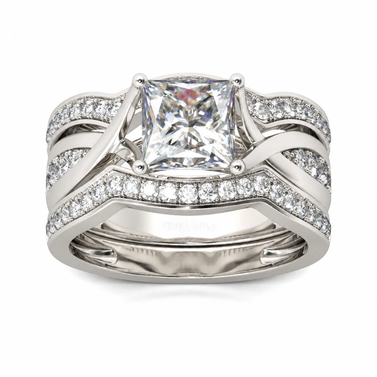 Twist Princess Cut Sterling Silver Ring Set