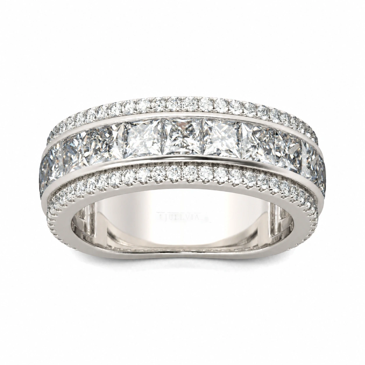 Simple Princess Cut Sterling Silver Women's Band