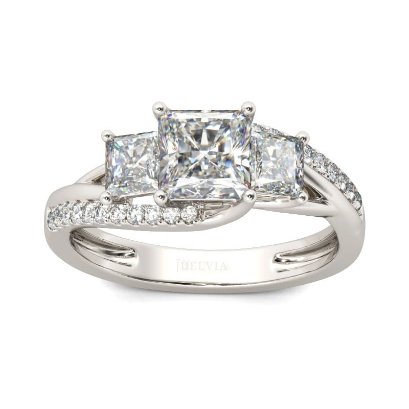 Three Stone Princess Cut Sterling Silver Ring
