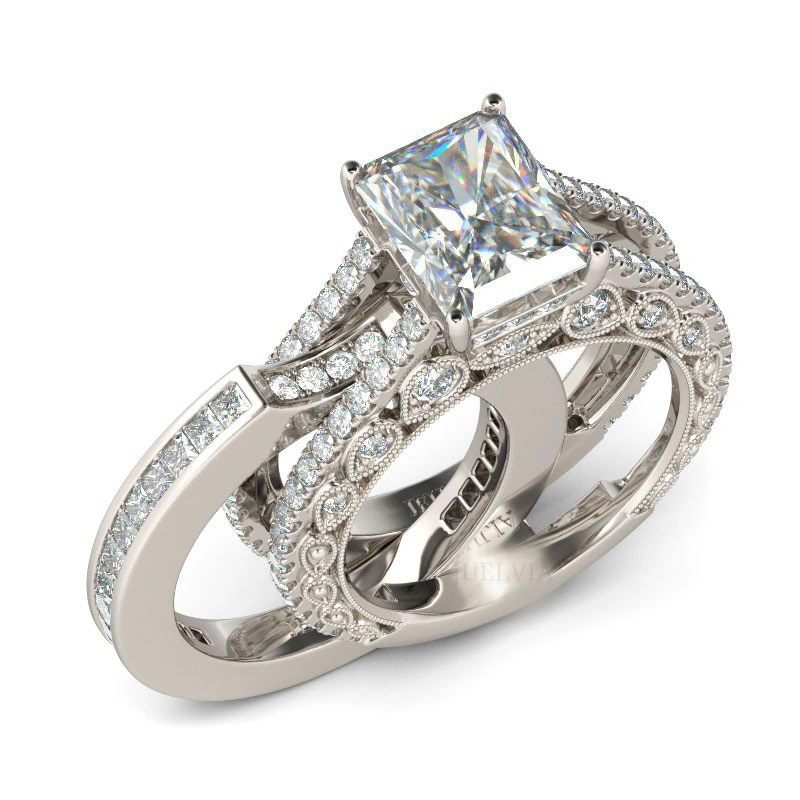 Interchangeable Radiant Cut Sterling Silver Ring Set