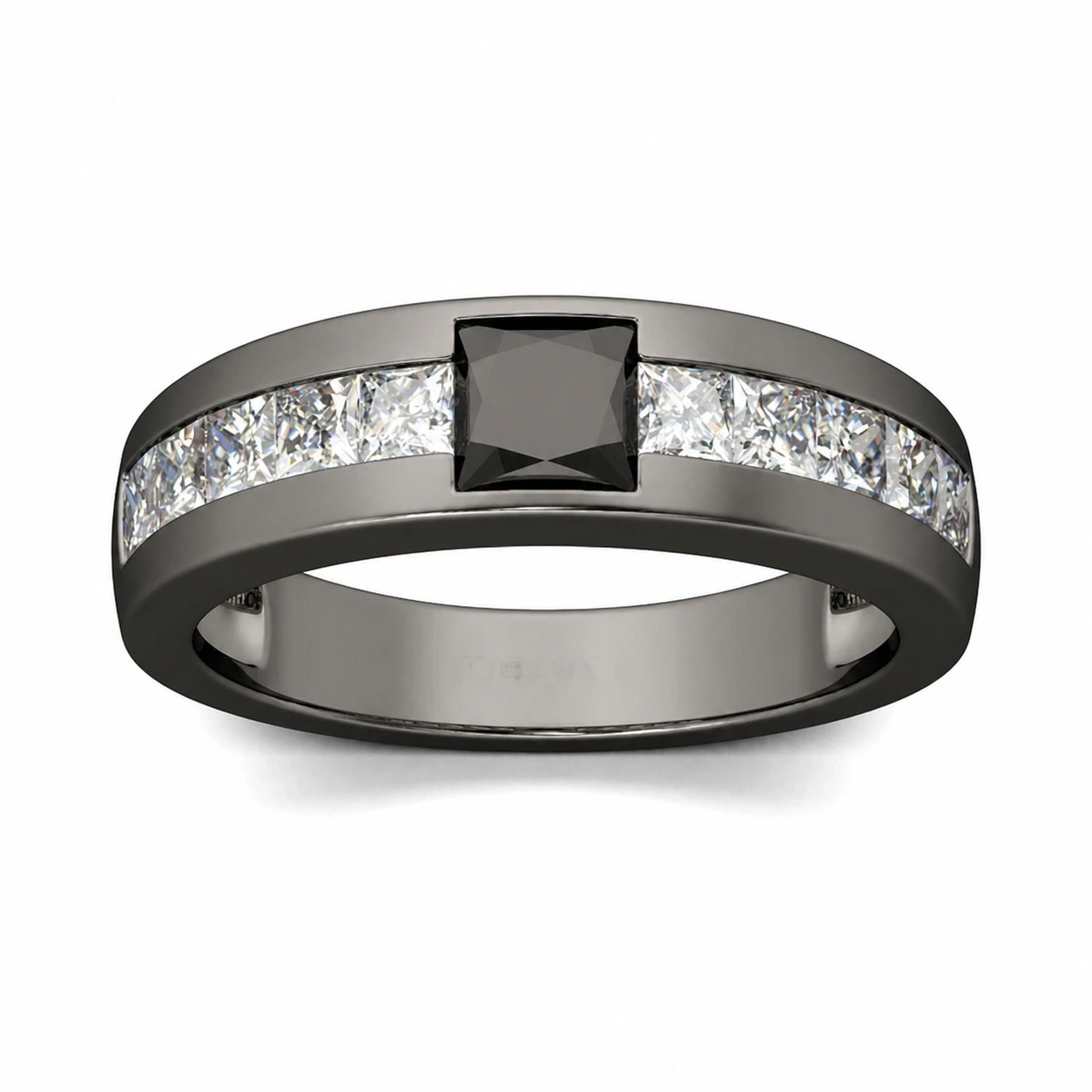 Black Tone Cool Princess Cut Sterling Silver Men's Band