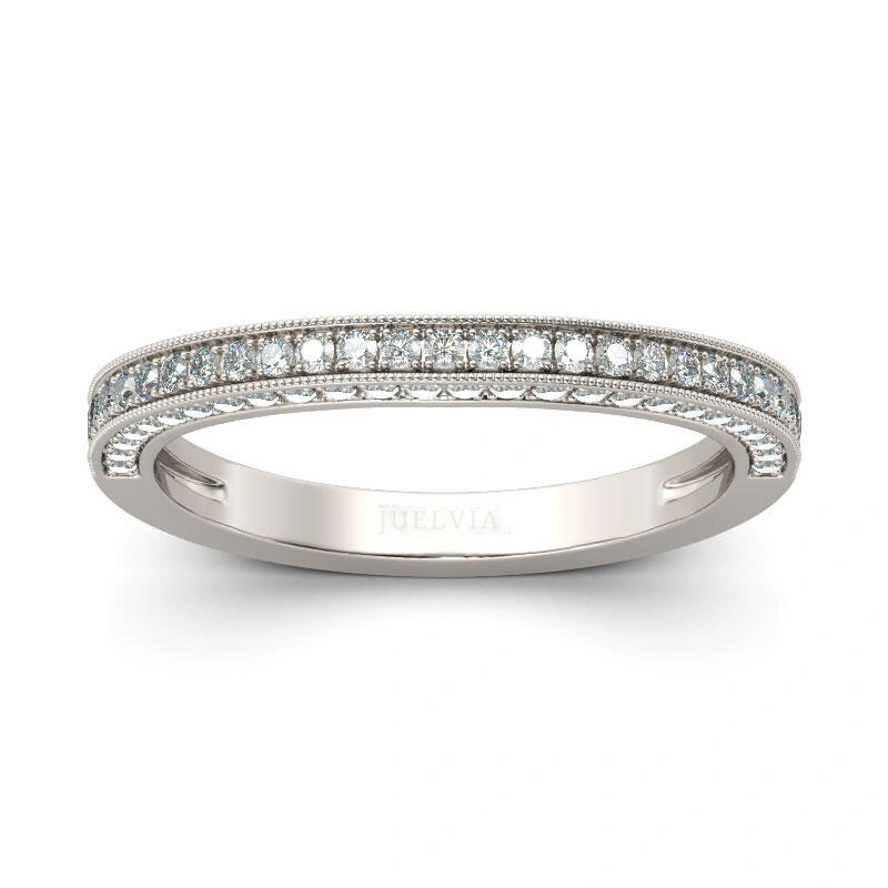 Curved Round Cut Sterling Silver Women's Wedding Band