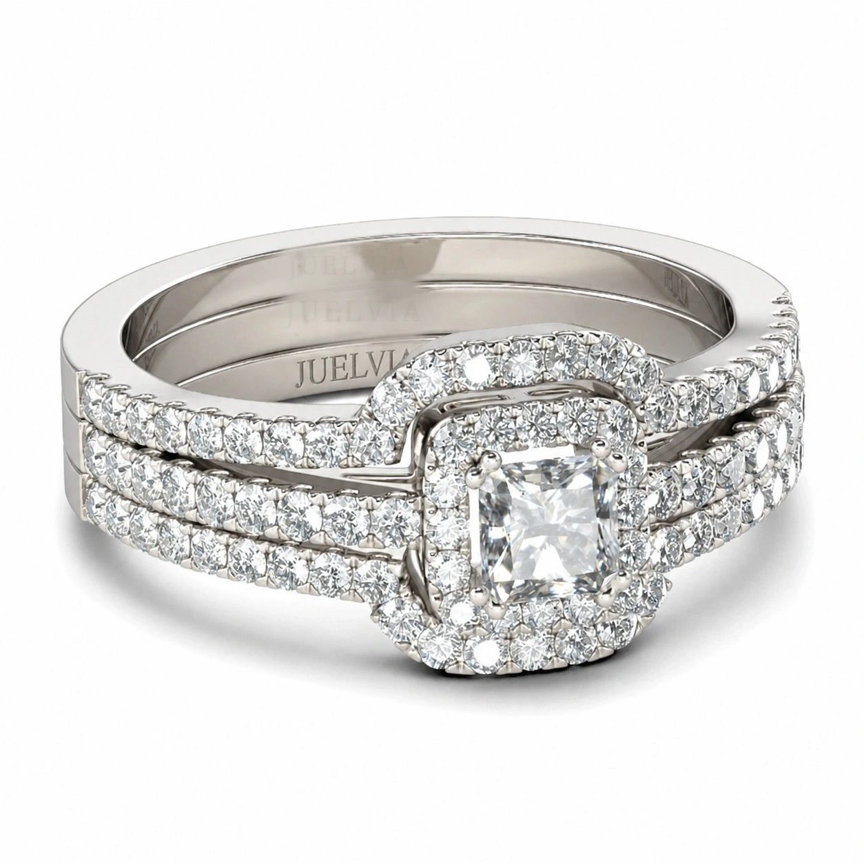 3PC Halo Sterling Silver Ring Set