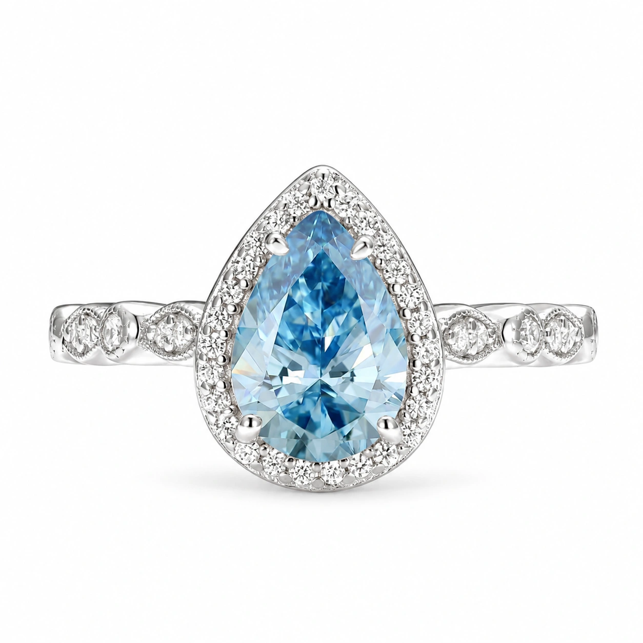 Art Deco Teardrop Aquamarine Ring in Sterling Silver