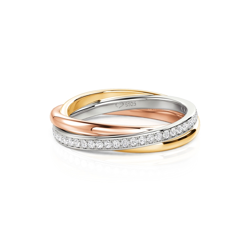 Three Tone Round Cut Sterling Silver Women's Band