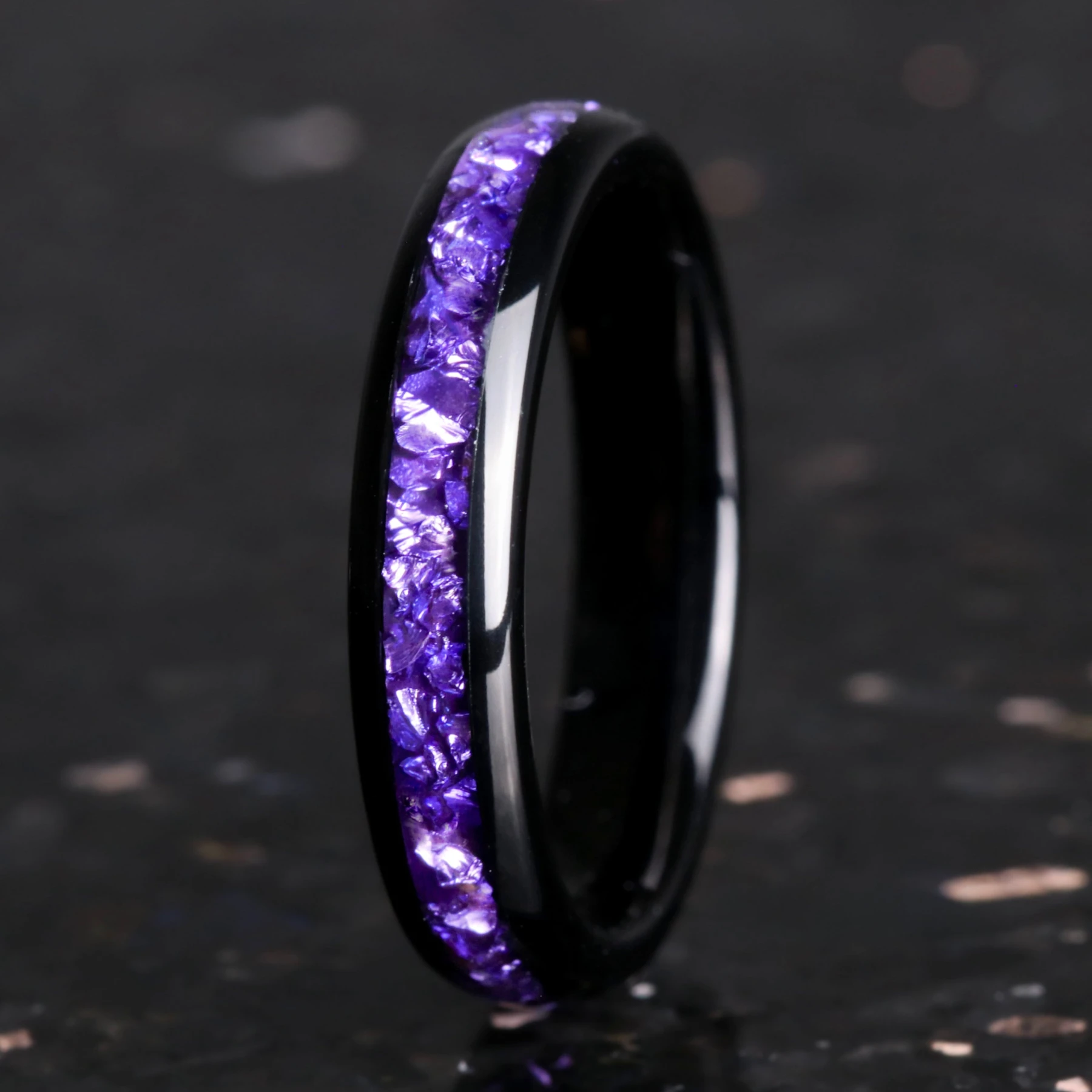 Amethyst Wedding Band, Purple Ring, Black Tungsten Ring
