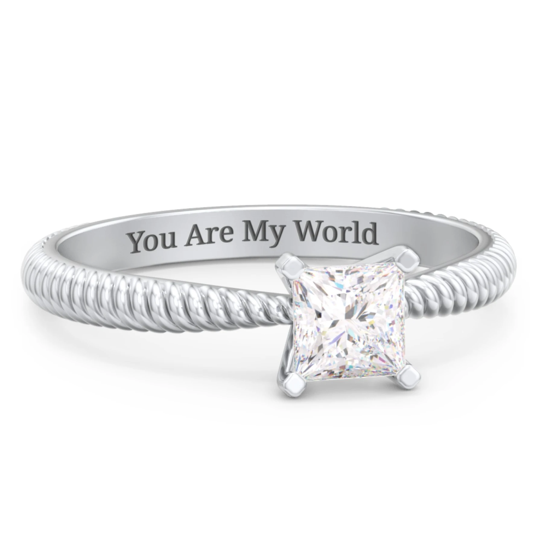 1/2 ct. Princess Gemstone Engagement Ring with Twisted Rope Band - view 1