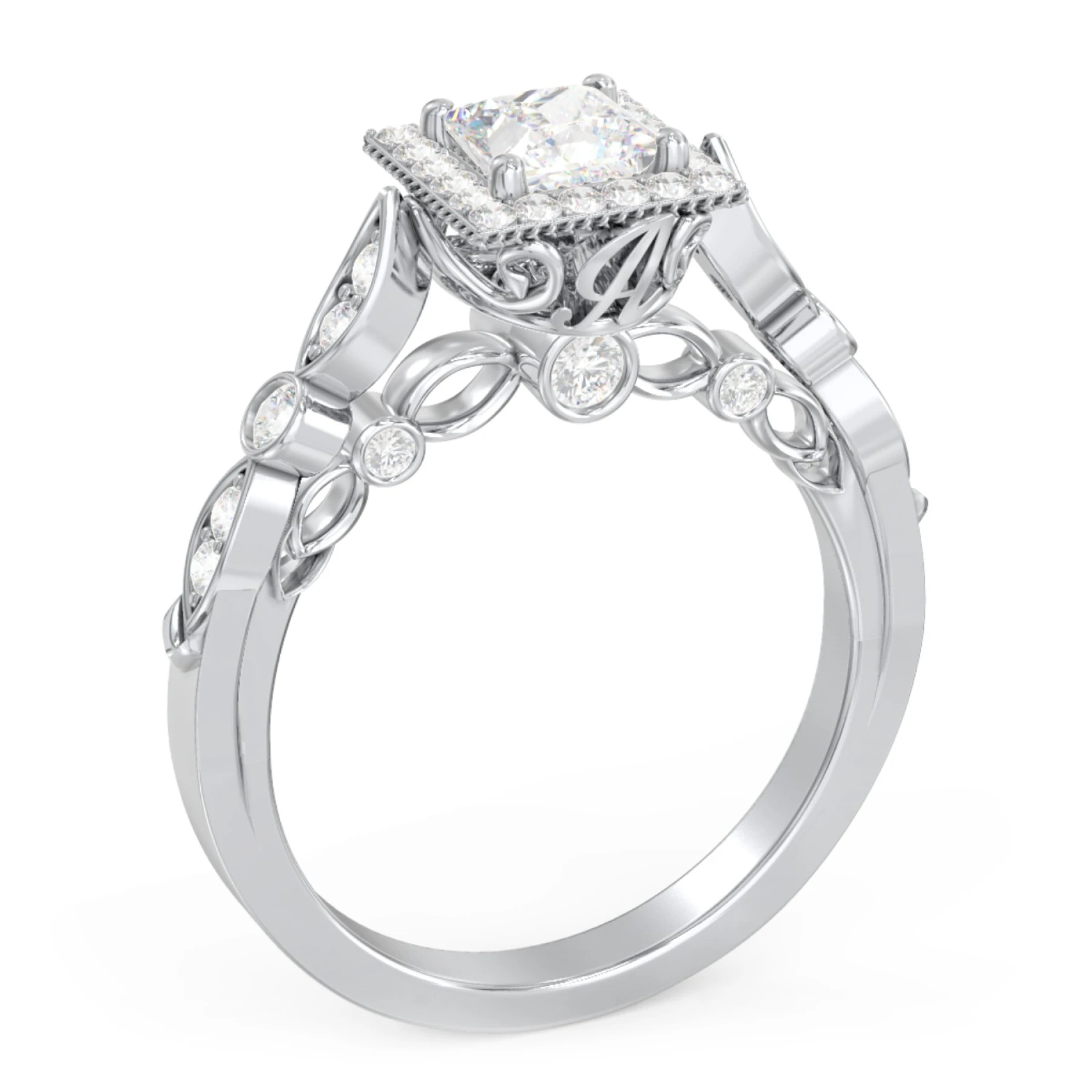 Vintage Diamond Engagement Ring with Accents and Halo Setting - "The Audrey" - view 1
