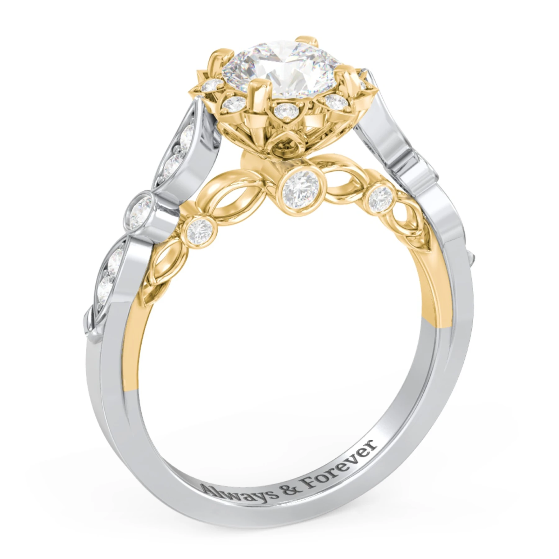 Vintage Solitaire Diamond Engagement Ring with Accents and Floral Setting - "The Audrey" - view 1