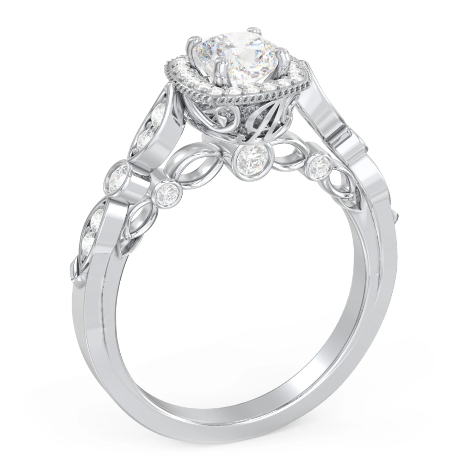 Vintage Diamond Engagement Ring with Accents and Halo Setting - "The Audrey" - view 1