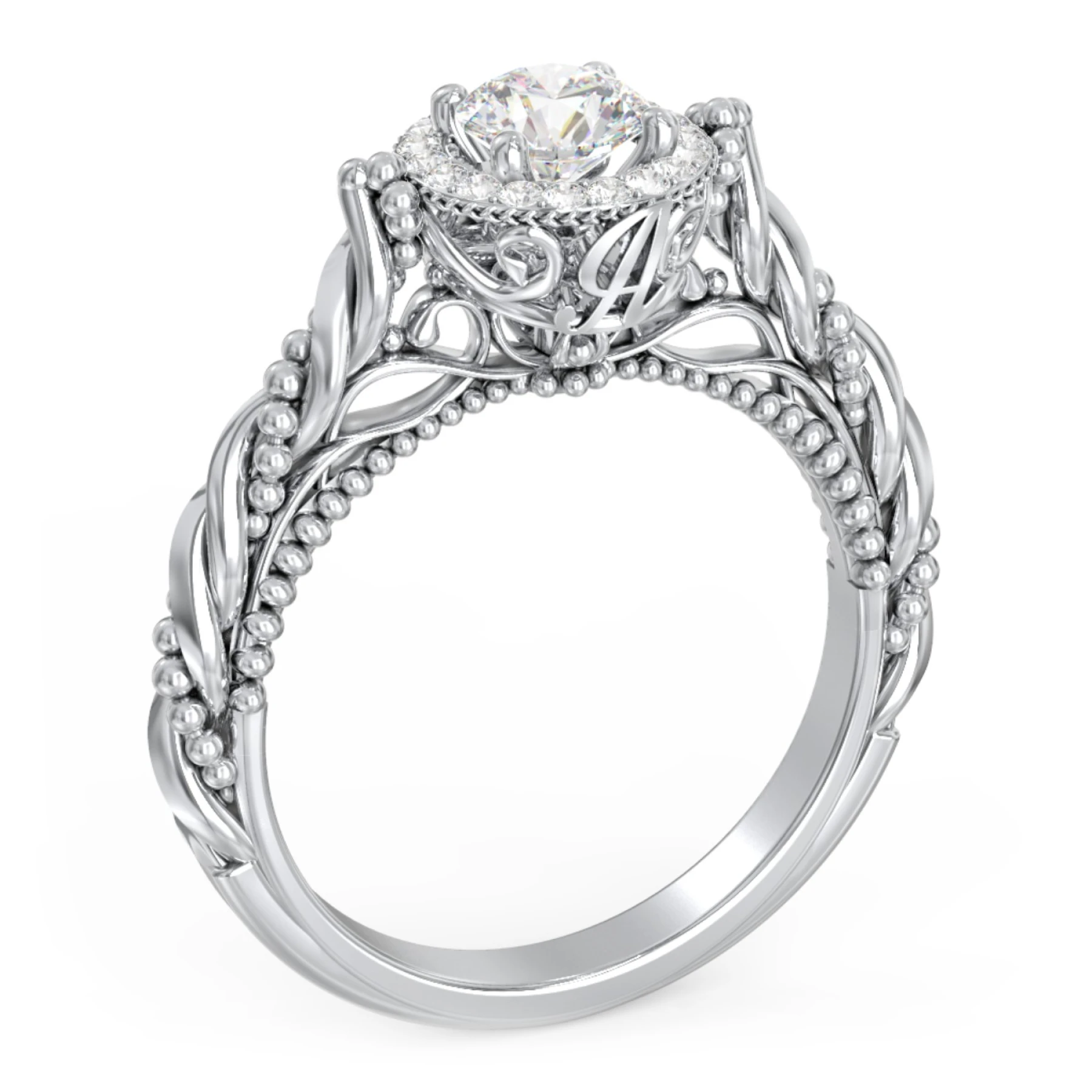 Vintage Diamond Engagement Ring with Accents and Halo Setting - "The Rita" - view 1