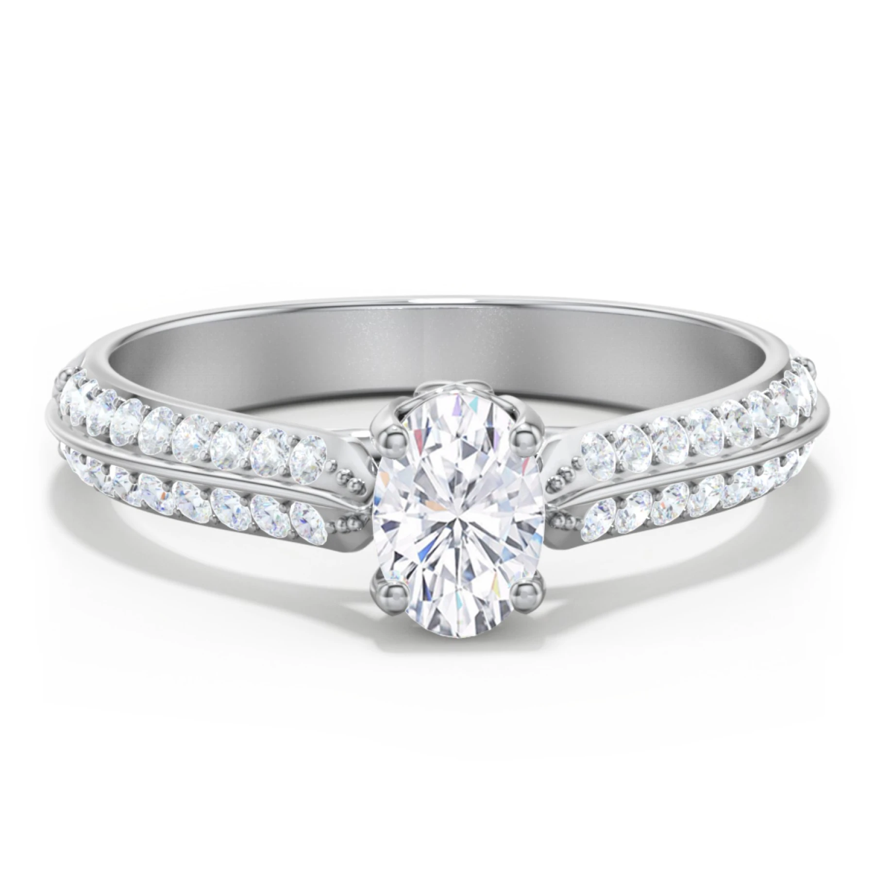 Diamond Solitaire Engagement Ring with Double Row Accents - view 1