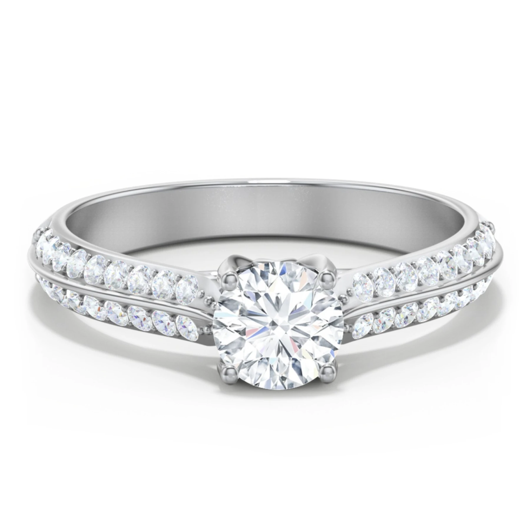 Diamond Solitaire Engagement Ring with Double Row Accents - view 1