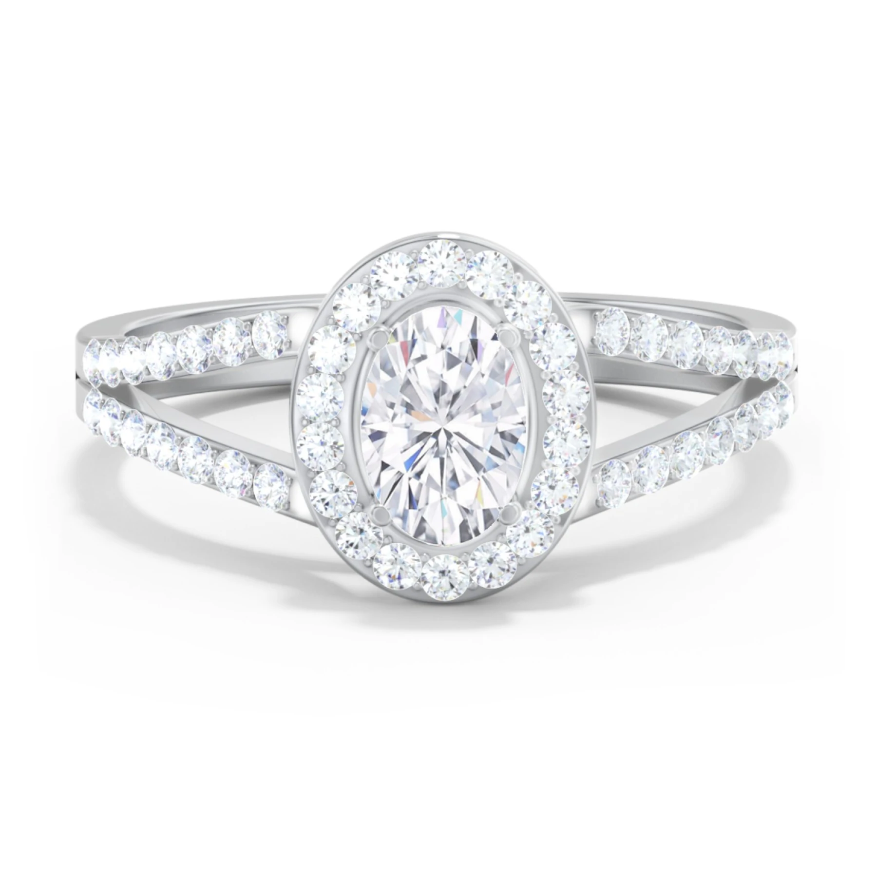 Diamond Halo Engagement Ring with Split Shank and Accents - view 1