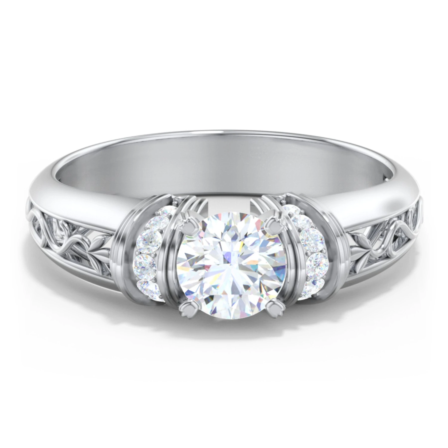 Vintage Solitaire Engagement Ring with Shoulder Accents and Sculptural Band - view 1