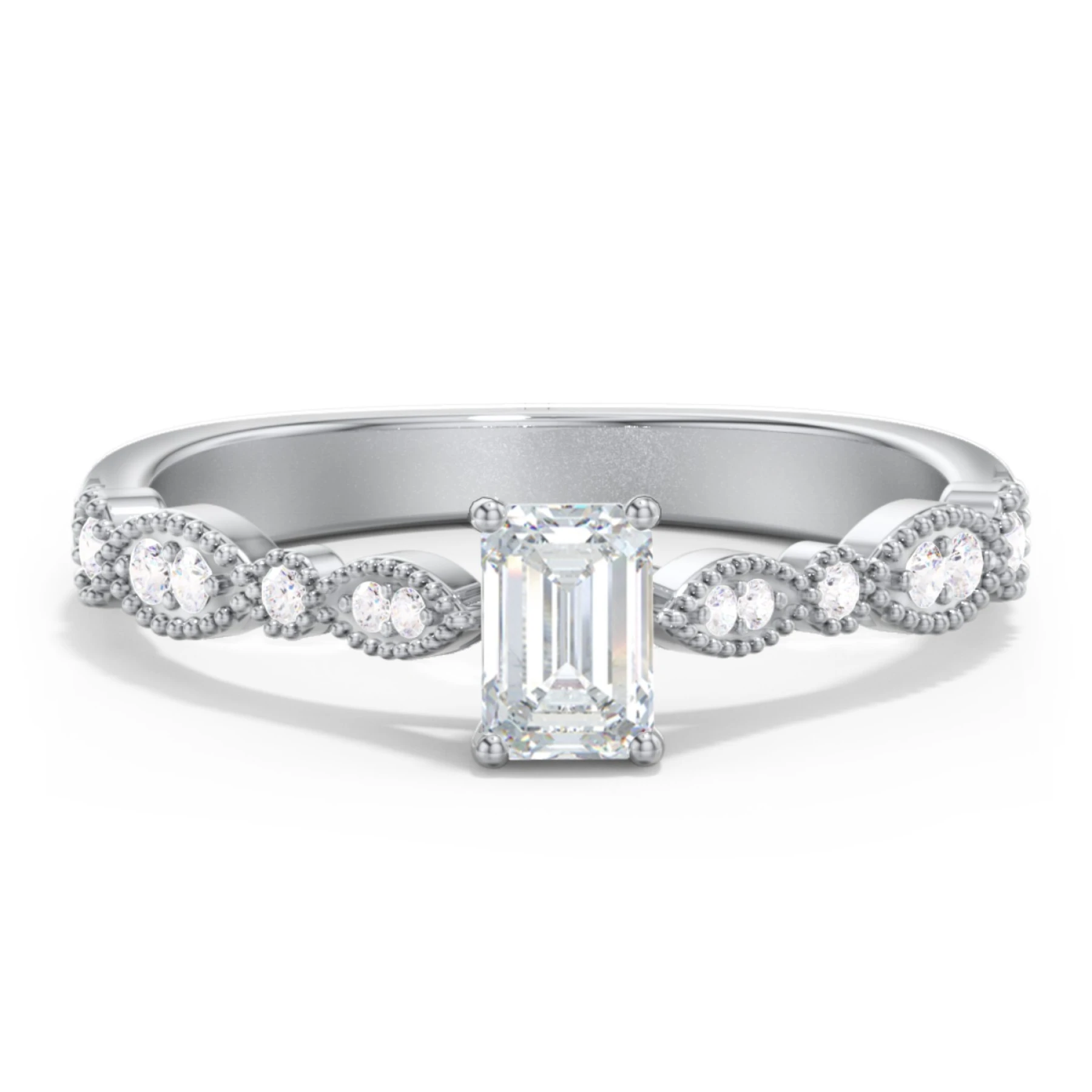 Vintage Diamond Ring with Milgrain Leaves and Accents - view 1