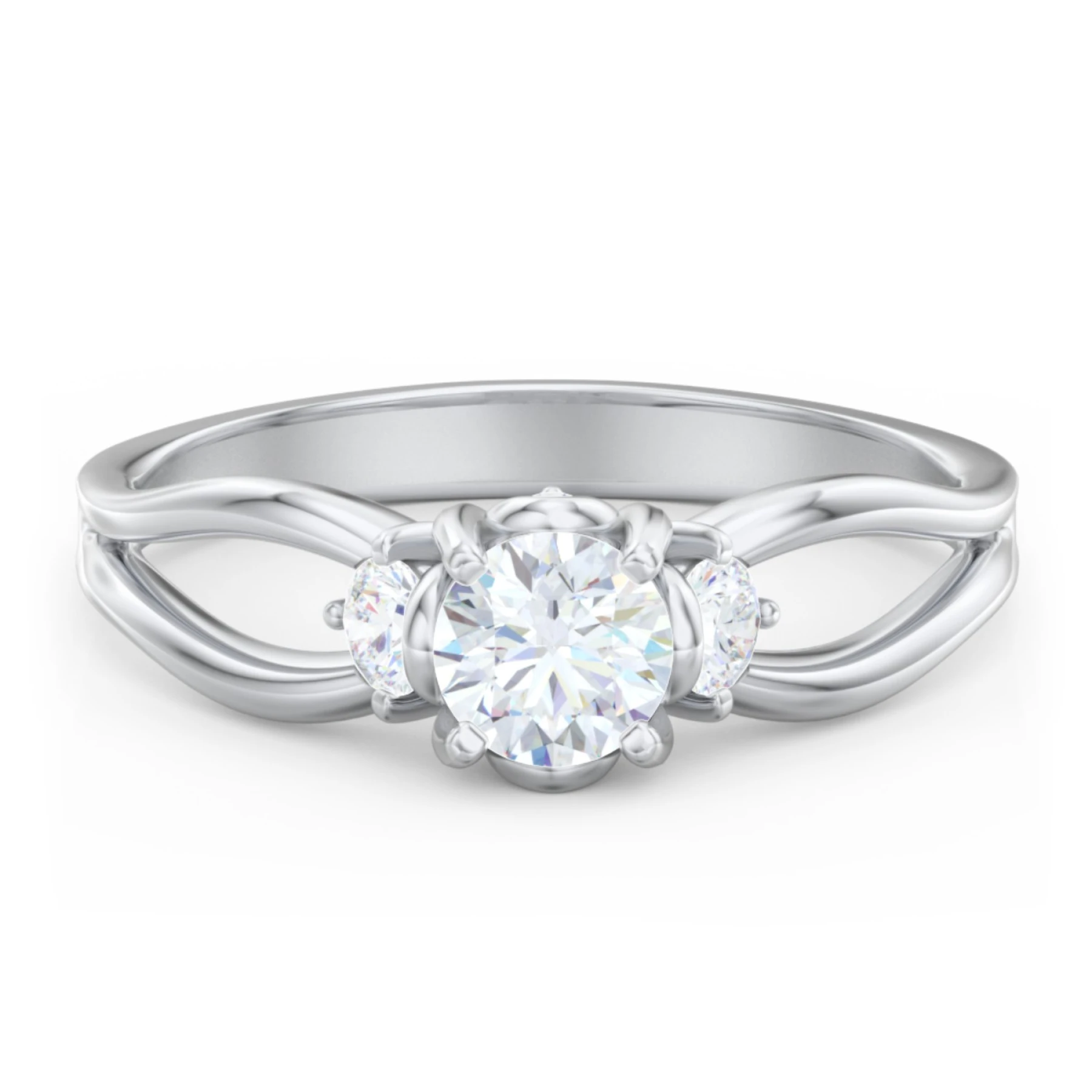 3 Stone Diamond Engagement Ring with Split Shank and Peek-A-Boo Accents - view 1