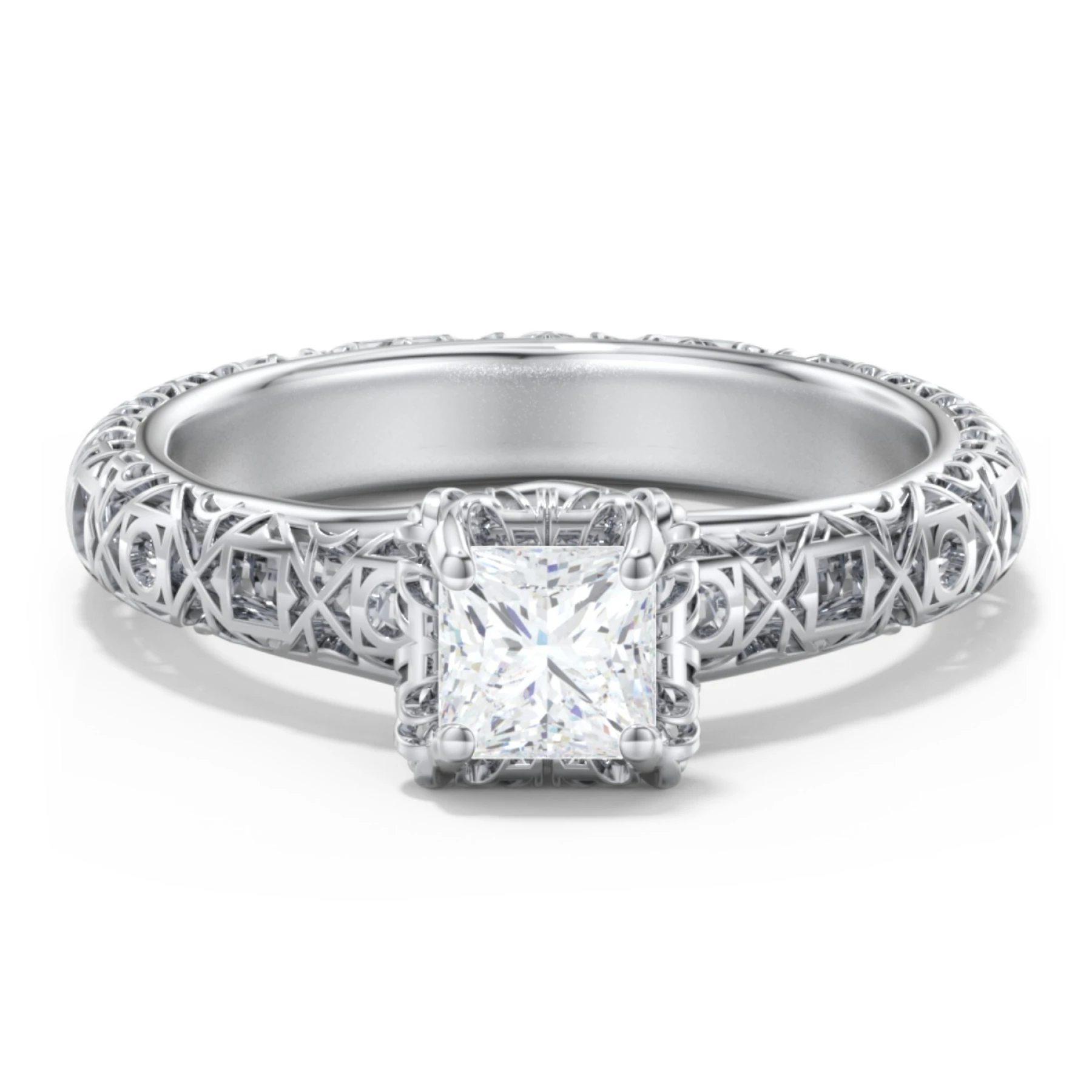 Diamond Solitaire Ring with Pierced Hollow Band - view 1