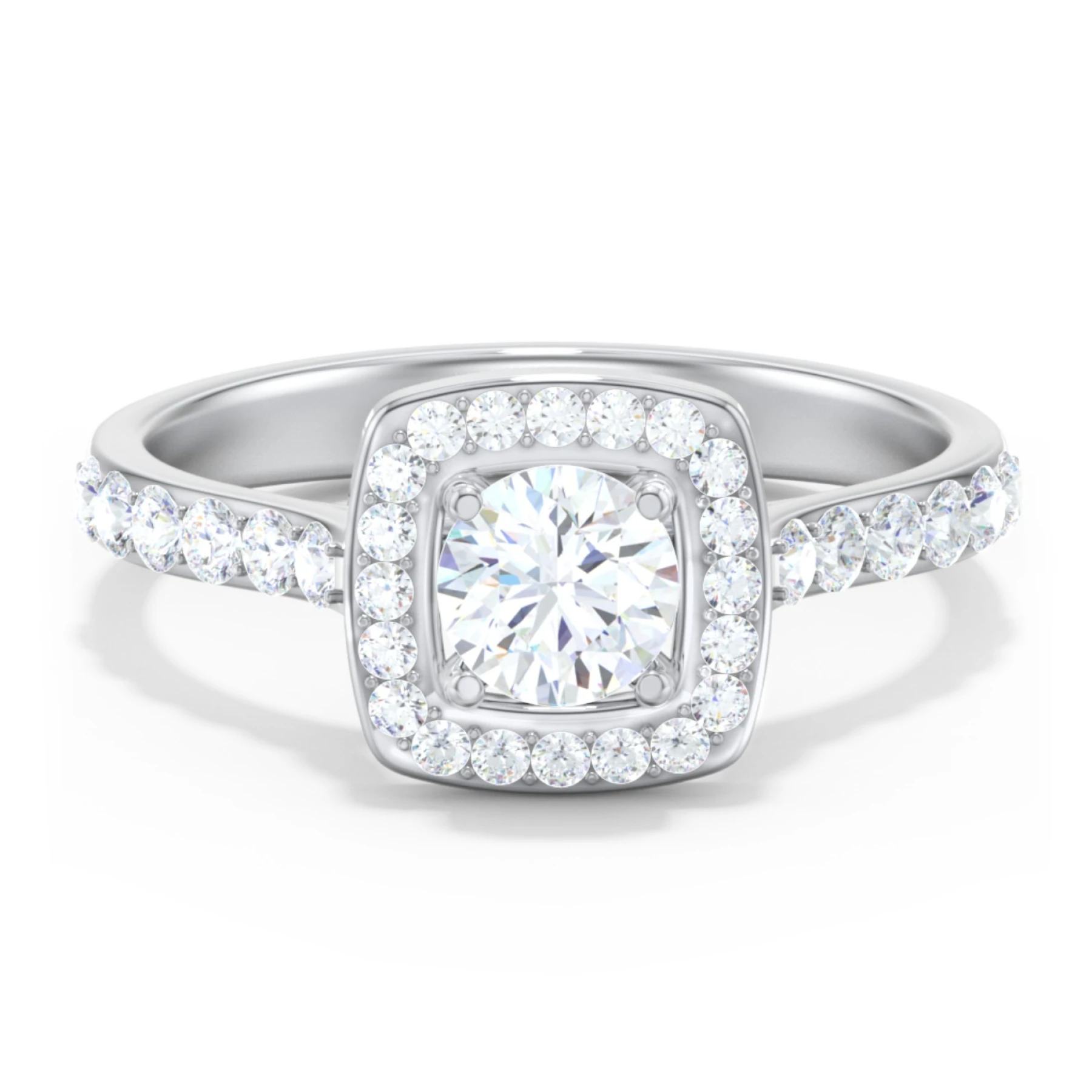 Diamond Solitaire Engagement Ring with Cushion Halo and Accents - view 1
