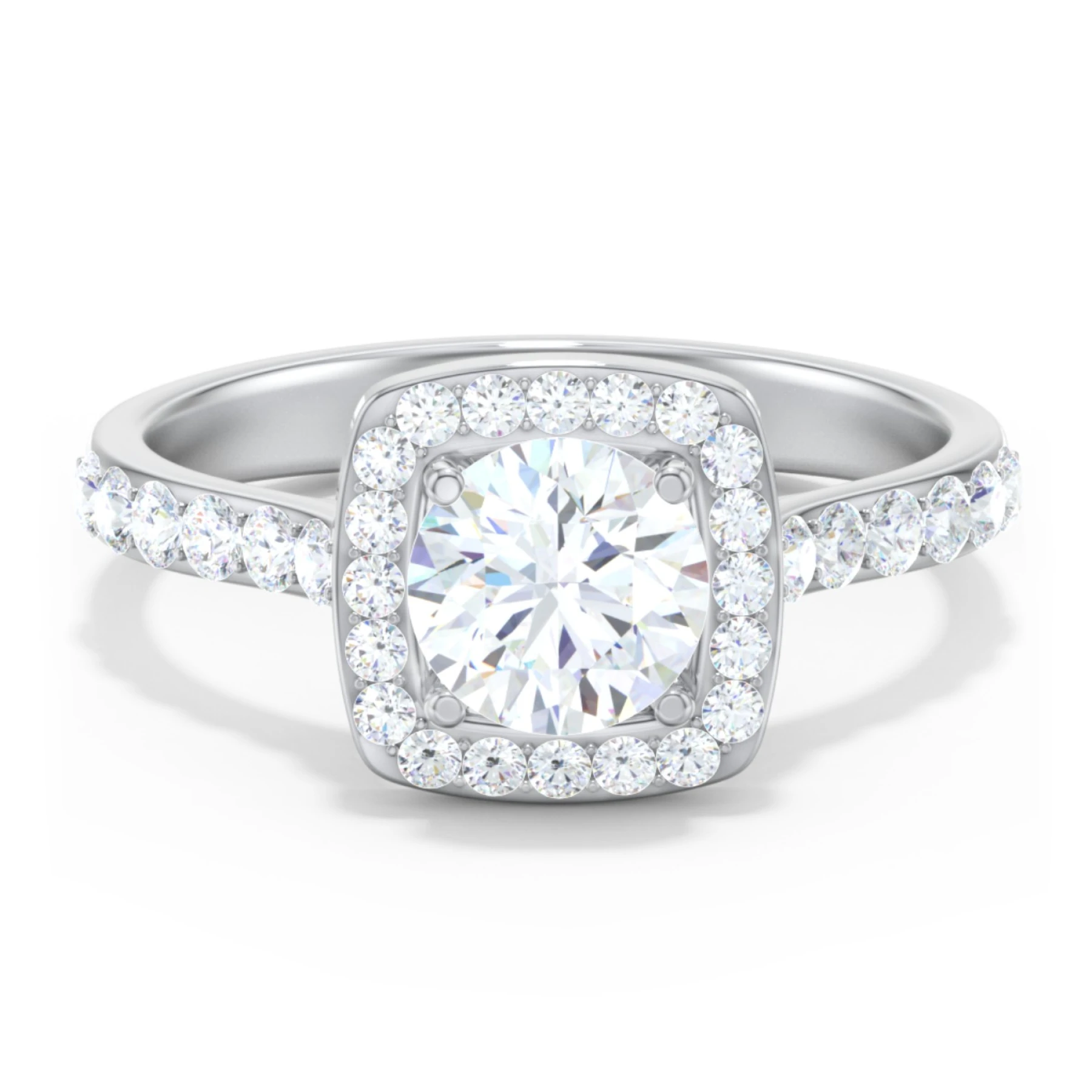 Diamond Solitaire Engagement Ring with Cushion Halo and Accents - view 1