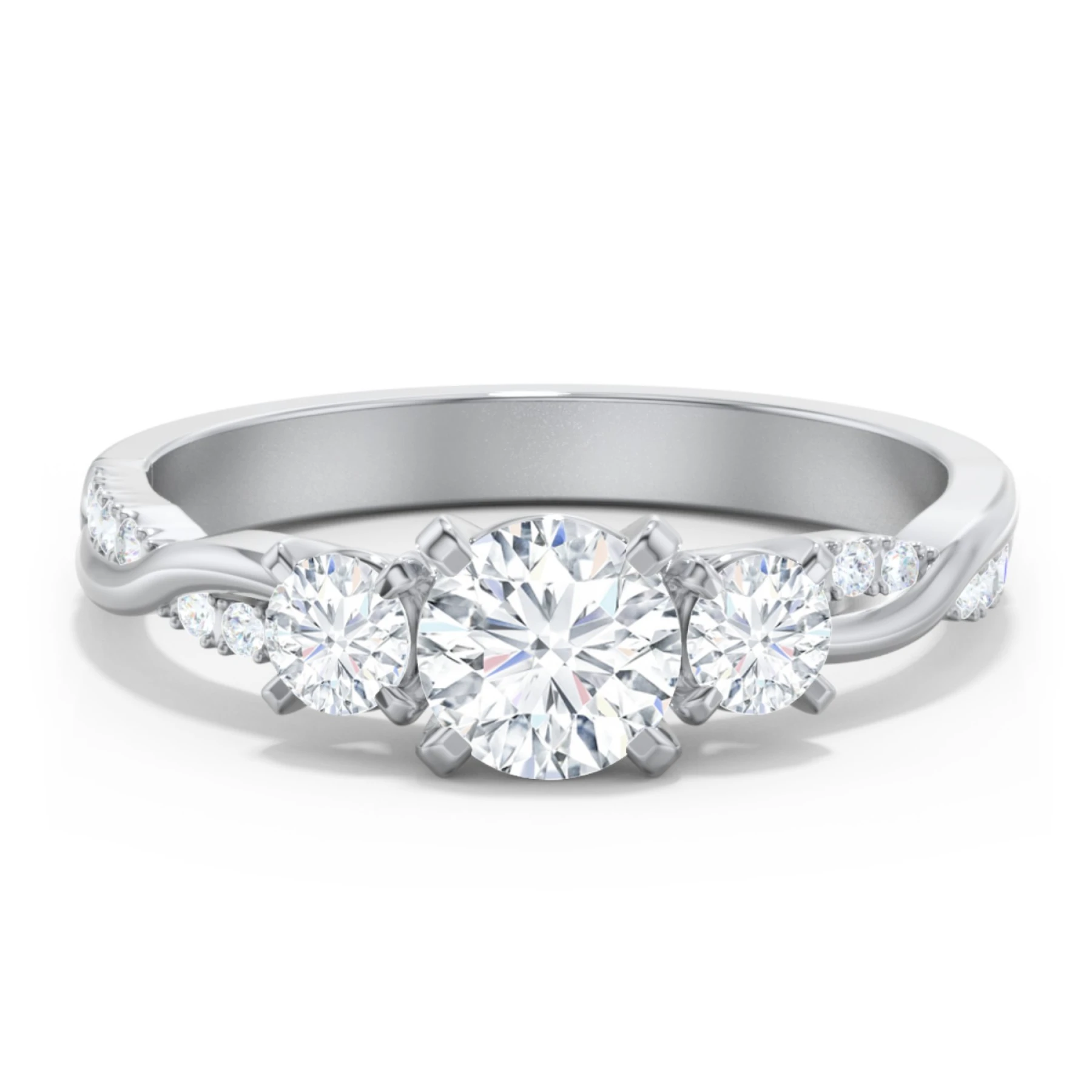 3-Stone Diamond Engagement Ring with Twisted Band and Accents - view 1