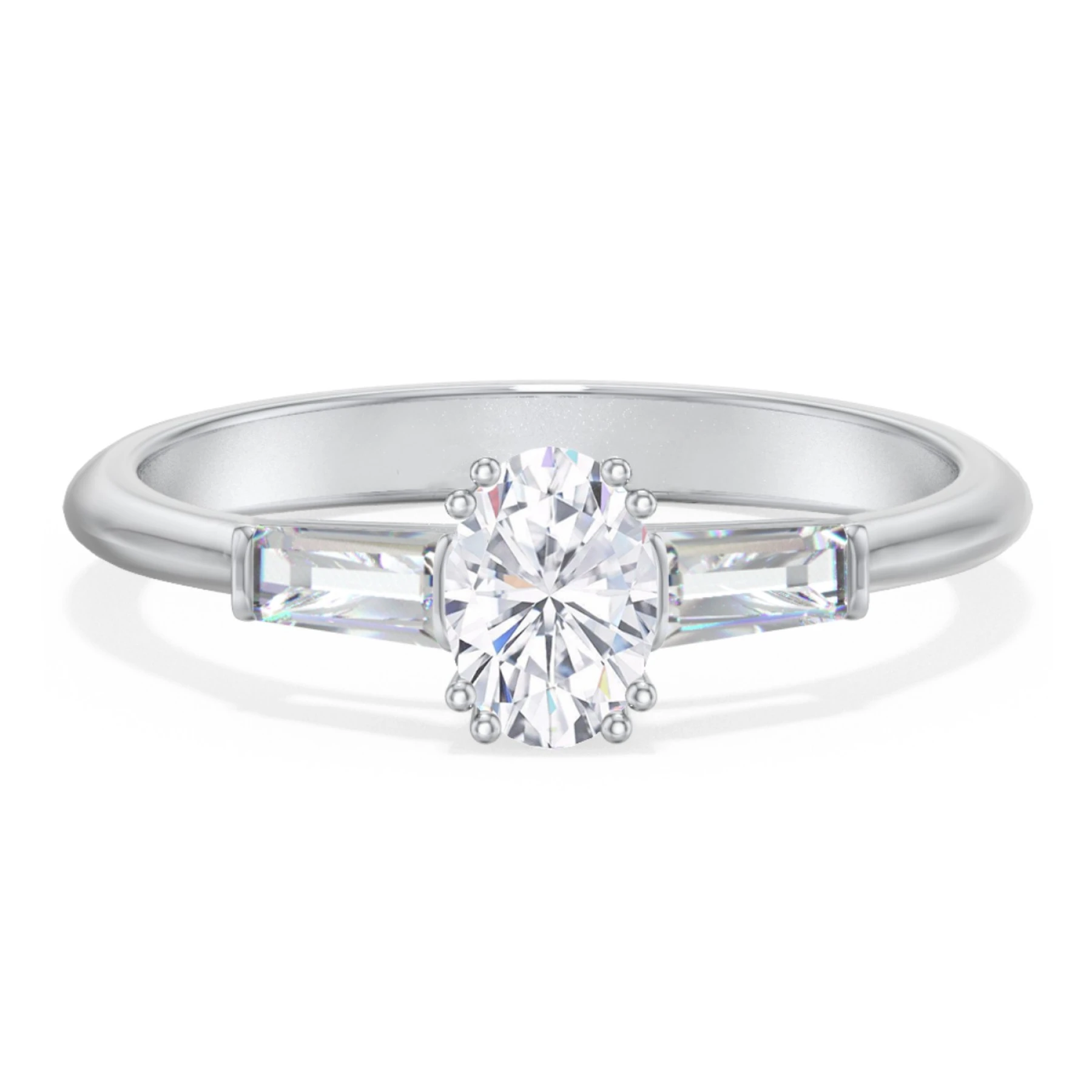 3 Stone Engagement Ring with Tapered Baguettes - view 1