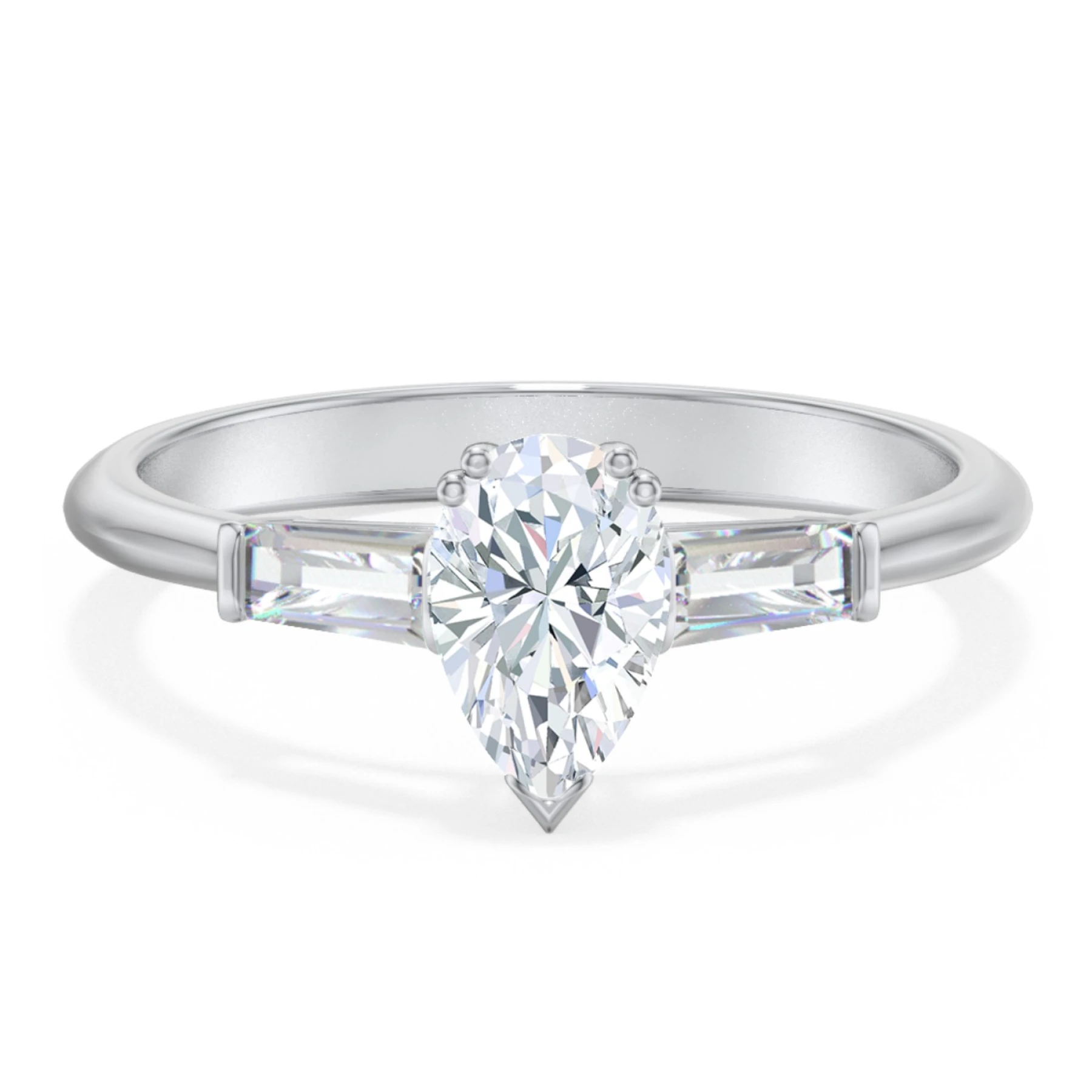3 Stone Engagement Ring with Tapered Baguettes - view 1