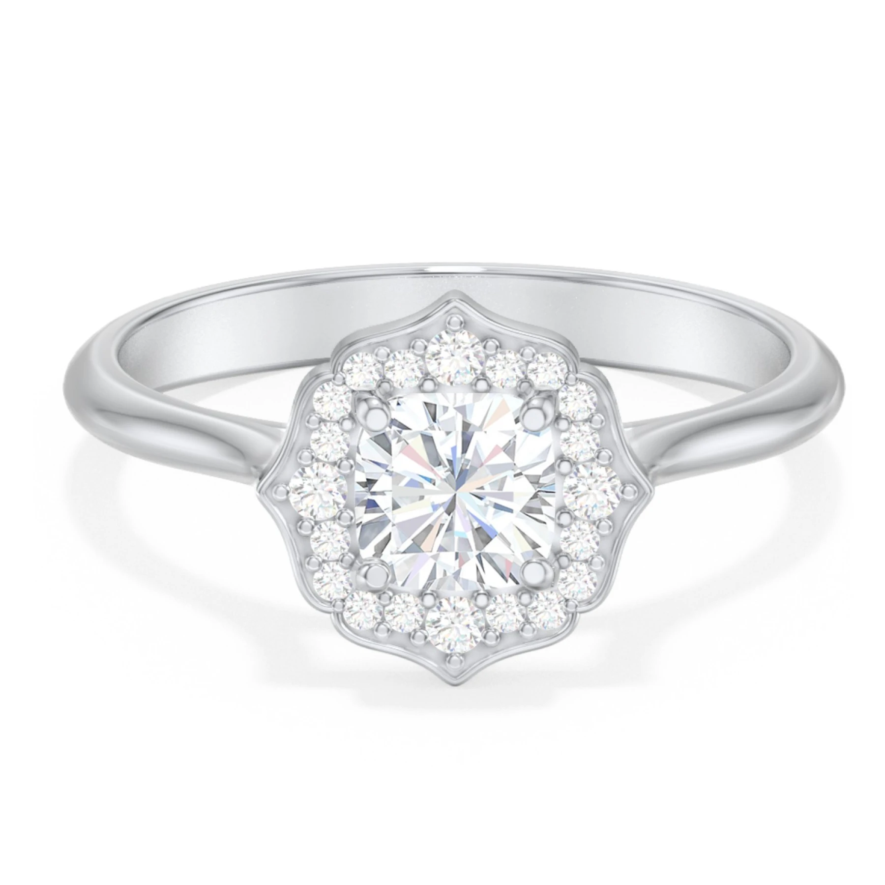 Lotus Halo Diamond Engagement Ring - view 1