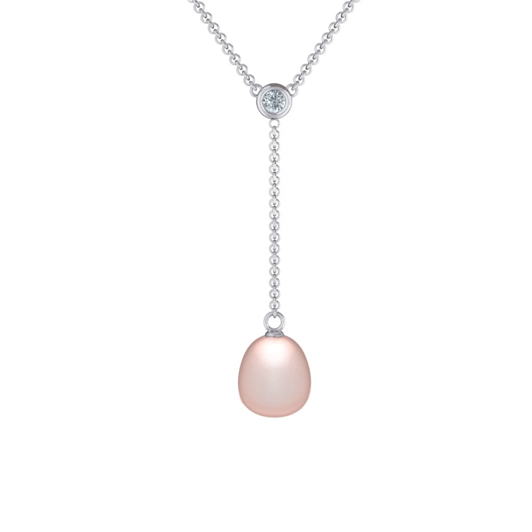 Freshwater Pearl Drop Pendant with Round Bezel Set Stone - view 1