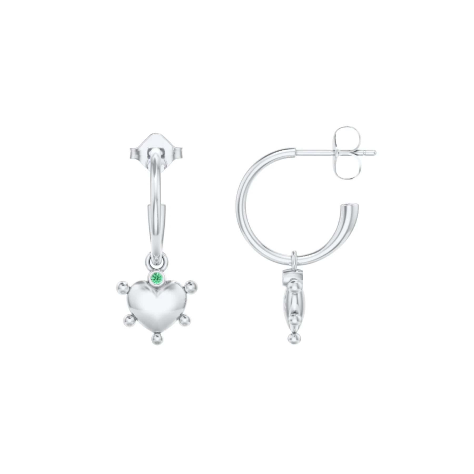 Open Hoop Earrings with Beaded Puffed Heart Charm and Accents